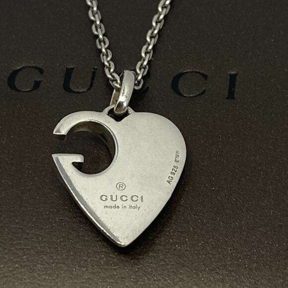 Authentic GUCCI Sterling Silver Heart Pendant Necklace 16" - Picture 4 of 7